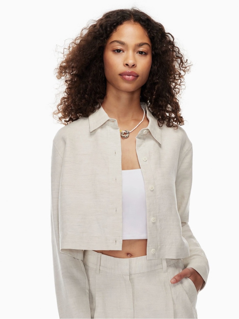 Aritzia Wilfred Proposal Linen Blend Button Down Top Shirt - Natural Ecru